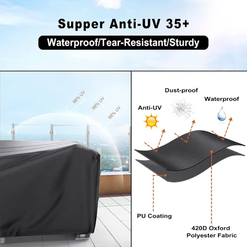 Miniatura 5 de Funda Impermeable para Muebles de Exterior, Fundas para Muebles de Patio de 137 Pulgadas Tamaño Grande Fundas para Sofá Seccional Rectangulares