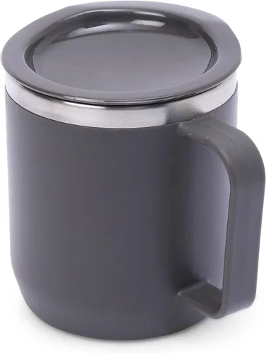 ATCUSA Taza interior de acero inoxidable de 10 onzas con asa, taza de viaje al vacío de doble pared, taza con tapa, fabricada en la India, acabado