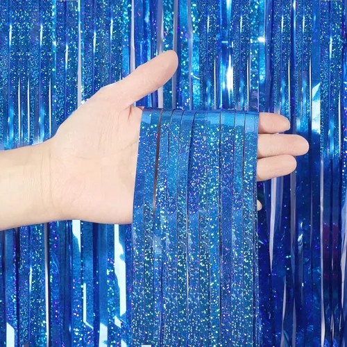 Cortina metálica con franjas de aluminio de telón de fondo con 2 paquetes de cortinas, para fiesta láser, de 3 x 8 pies, de CYLMFC, para decoración