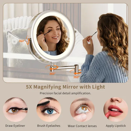 Miniatura 4 de iPormis Escritorio de tocador de maquillaje con espejo de aumento HD y 5X y luces, tocador de maquillaje de 47 pulgadas, tocador superior de vidrio