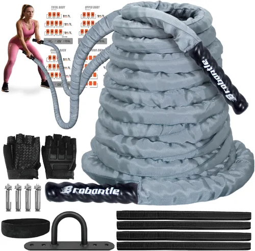 Miniatura 8 de Cuerda de batalla de 1/1.26/1.5/2 pulgadas de diámetro, rosa de 30 pies/40 pies/50 pies, cuerdas de entrenamiento de ejercicio para gimnasio