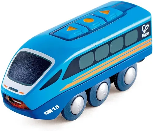 Hape Tren de motor a control remoto | Juguete ferroviario para niños, vehículo RC con aplicación o botón con 5 sonidos reproducibles, función de