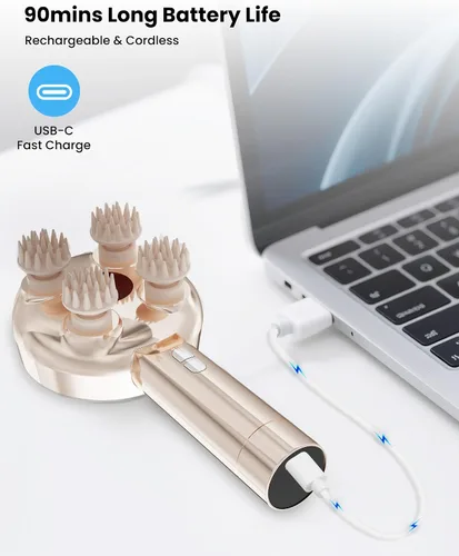 Miniatura 8 de COMFIER Masajeador de mano para el cuero cabelludo para el crecimiento del cabello, masajeador de cabeza inalámbrico, 3 modos y 8 garras