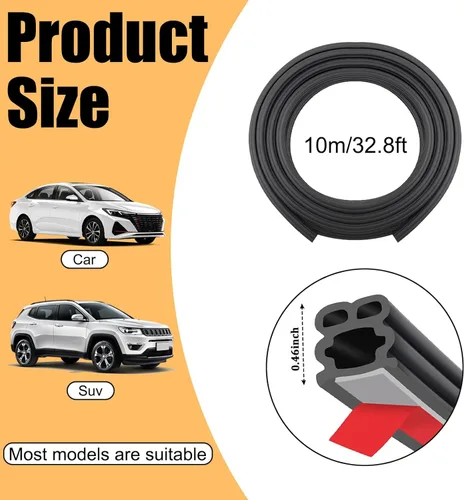 Miniatura 2 de Sello de puerta de automóvil de 32.8 pies, burlete de goma gruesa para automóvil con adhesivo, impermeable e insonorizado, borde de vehículo
