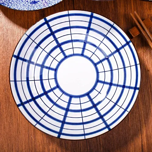 Miniatura 6 de Juego de 4 platos japoneses de cerámica blanca y azul de 8 pulgadas, platos grandes para aperitivos, pasta, postres y ensaladas, microondas, horno
