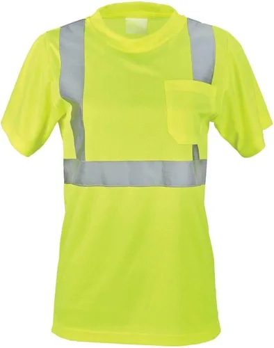 J. J. Keller & Associates, Inc. SAFEGEAR - Camiseta de manga corta de alta visibilidad para mujer con bolsillo, tipo R Clase 2, SAFEGEAR Verde lima