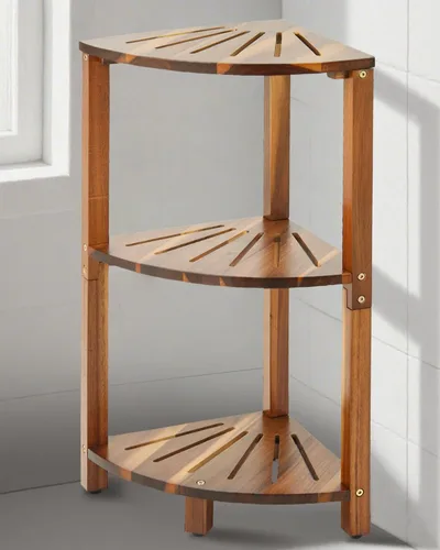 IBosins Organizador de ducha esquinero de 3 niveles para baño, estante para ducha interior, organizador de madera de acacia natural y almacenamiento