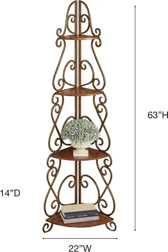 Miniatura 3 de Touch of Class Meyda - Estante esquinero de madera de cerezo natural y metal