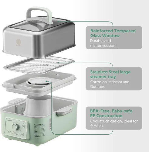 Miniatura 2 de BUYDEEM G52 - Vaporizador Eléctrico de Alimentos de 5.3 Cuartos de Galón para 2-4 Porciones, Vaporizador de Verduras para Cocinar, Mantiene Caliente