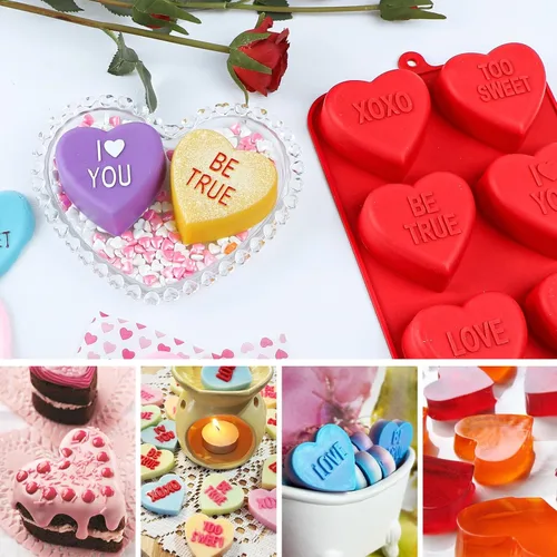 Miniatura 4 de Webake Molde Grande de Corazón de Conversación para Hornear, Moldes de Pastel de Silicona con Forma de Corazón de 6 Cavidades, Bandejas para Pastel