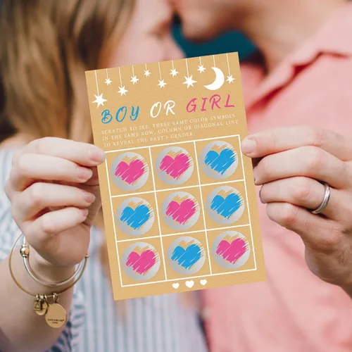 Miniatura 6 de Its a Boy Tic Tac Toe Board Reveal Género Scratch Off Scratcher Tarjetas de boletos de lotería Tarjetas de Anuncio de Género de Doble Cara Family