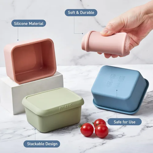 Miniatura 7 de ISSEVE Contenedores de aperitivos de silicona de 8oz para niños, 1 taza Contenedores pequeños reutilizables con tapas, Contenedores