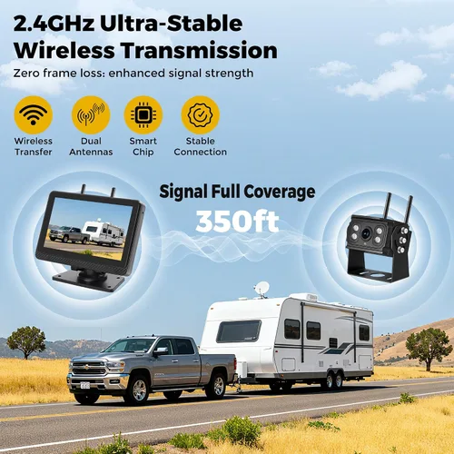 Miniatura 7 de Cámara de respaldo inalámbrica para camión RV, monitor HD IPS de 7 pulgadas, sistema de cámara inalámbrica digital + visión nocturna IR impermeable