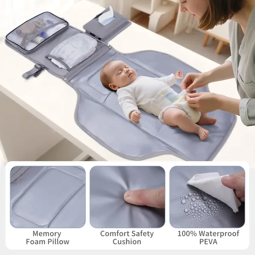 Miniatura 4 de CEICEI - Cambiador de pañales portátil, impermeable, cambiador de pañales para bebé, con bolsillo grande para húmedo/seco y bolsillos elásticos