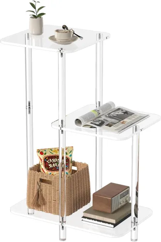 Miniatura 8 de Eglaf - Mesa auxiliar redonda de acrílico, mesa auxiliar de 3 niveles, mesita de noche Clear Nightstand Small Accent Entryway Table, for Living