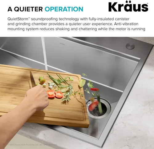 Miniatura 9 de KRAUS WasteGuard KWD100-100MBL - Triturador de basura ultra silencioso de 1 HP con conexión rápida, cubierta de drenaje para fregadero de cocina