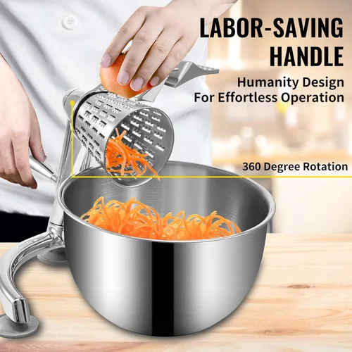 Miniatura 5 de VEVOR Rallador de queso rotativo, mandolina rotativa de zinc para verduras, mandolina manual de queso con 5 conos de corte de acero inoxidable