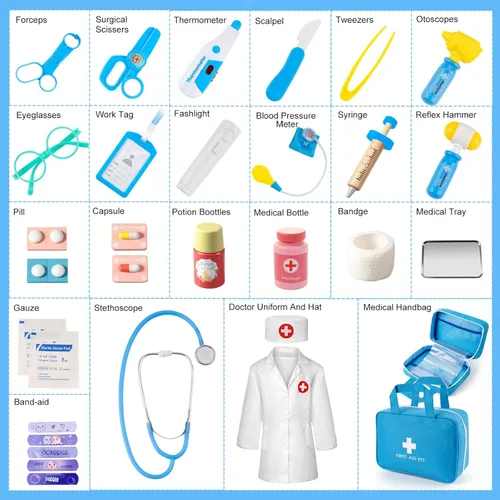 Miniatura 4 de Kit de médico para niños, 36 piezas de juego de doctor para niños pequeños de 3 a 5 años con bolsa de almacenamiento médico y estetoscopio real