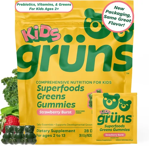 Gruns Multivitamínico para niños, gomitas Super Greens, ositos de gomitas superalimentos con más de 20 vitaminas y minerales, espirulina, clorella,