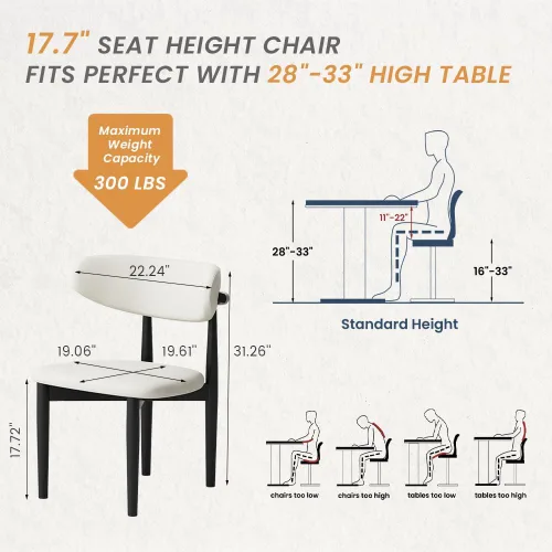 Miniatura 2 de POVISON Juego de 2 sillas de comedor modernas, sillas de comedor negras sin brazos con cojines de arpillera y madera de fresno de color nogal