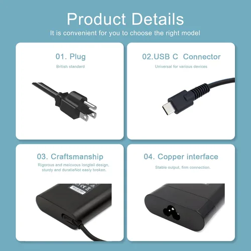 Miniatura 6 de Cargador de portátil USB C de 90 W para HP Spectre X360 13 14 15 EliteBook 1040 G4 904144-850 904082-003 adp-90fe 2ln85aa 20V 4.5A 90W tipo C
