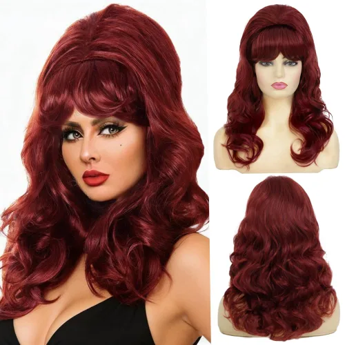 Miniatura 15 de Swiking Pelucas negras de salmonete para mujer, rizado hasta el hombro, pelo esponjoso de los años 70 y 80, Rocker Party Cosplay Pelucas sintéticas