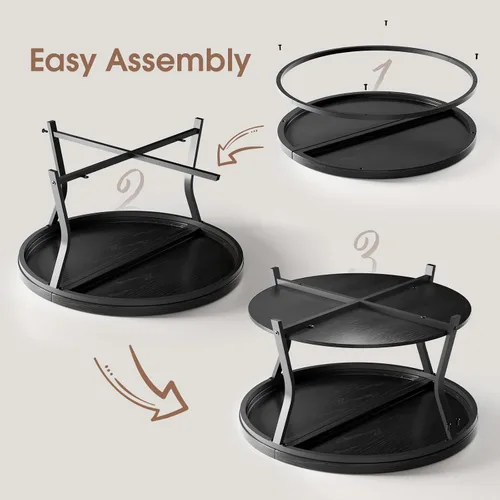 Miniatura 6 de Mesa auxiliar redonda, mesas de centro circulares de madera para sala de estar, mesa central industrial moderna de 2 niveles con mesa gruesa y marco