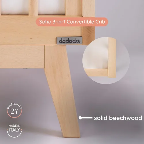 Miniatura 8 de dadada Baby Soho - Cuna convertible de madera 3 en 1 para cama infantil, fabricada en Italia, certificado GREENGUARD Gold, acabado seguro