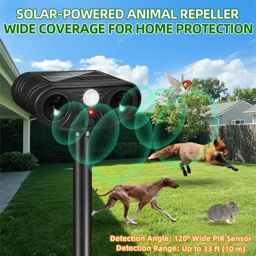 Miniatura 3 de Repelente de animales ultrasónico solar actualizado 2026 Dispositivos repelentes de ciervos para gatos al aire libre con sensor de movimiento