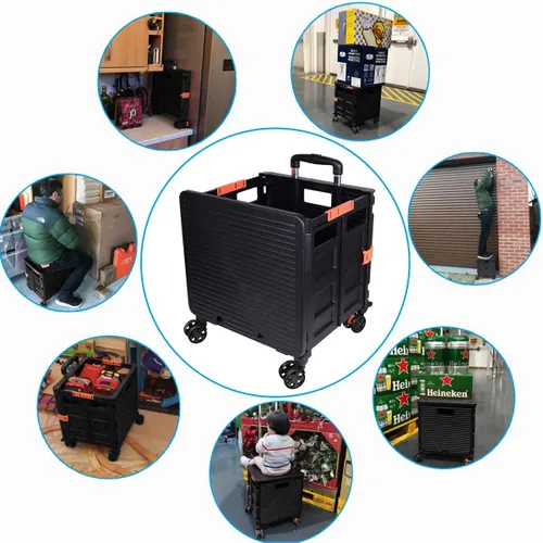 Miniatura 6 de Carrito de Utilidad Plegable Carrito de Mano Portátil con Caja de Ruedas Plegable con Tapa Resistente al Desgaste Silencioso Rueda Giratoria de 360°