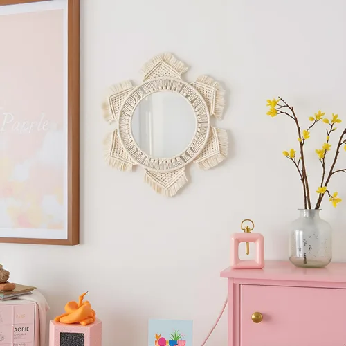 Miniatura 3 de Mkono - Espejo de pared colgante con flecos de macramé