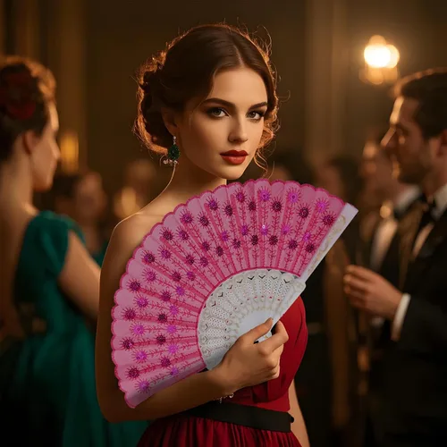 Miniatura 6 de QIRMIZI Paquete de 10 ventiladores plegables de tela, perfectos para bodas, fiestas y bailes, color rosa oscuro