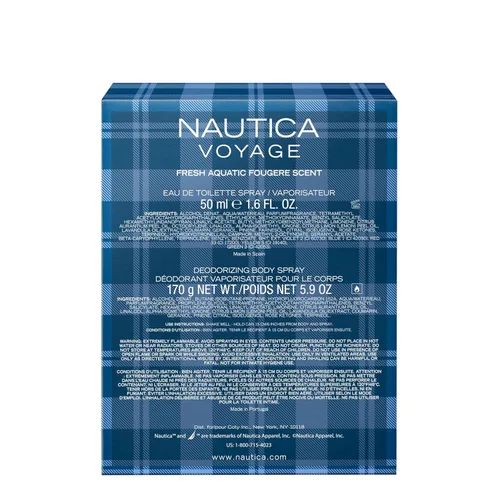 Miniatura 7 de Nautica Voyage Giftset, 1.6 fl oz EDT + 6 oz desodorizante corporal en aerosol, notas de manzana, madera de cedro, mimosa, fragancia para hombre