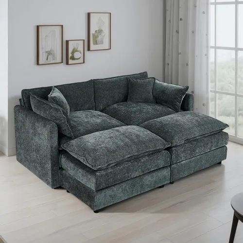 Miniatura 32 de Setawix Sofá Profundo de 3 Plazas con Otomana, Sofás de Nube en Forma de L de 112.2" para Sala de Estar, Sofá de Nube de Chenilla con Asiento Café
