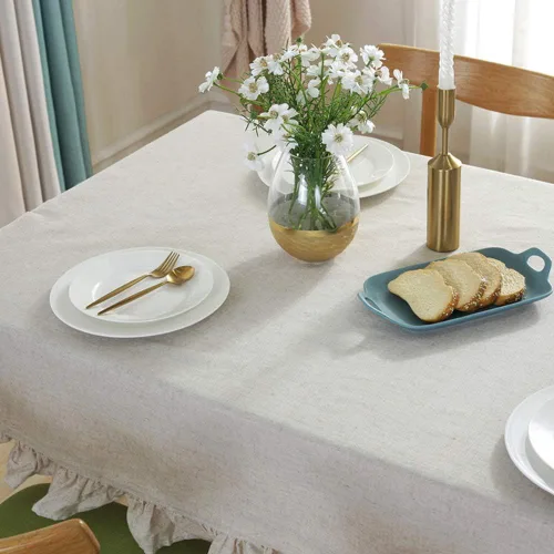 Miniatura 4 de Sandweek Mantel rectangular de lino con borlas, mantel pequeño de tela de algodón pesada, a prueba de polvo, para cocina y comedor