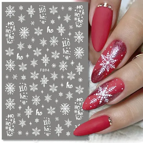 Miniatura 4 de Calcomanías de arte de uñas de copo de nieve, calcomanías de copo de nieve blanco 3D, diseños de Navidad, calcomanías de uñas autoadhesivas