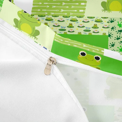 Miniatura 6 de Juego de ropa de cama de rana verde, funda de edredón de anfibios tropicales para niños, niñas, adolescentes, funda de edredón geométrica