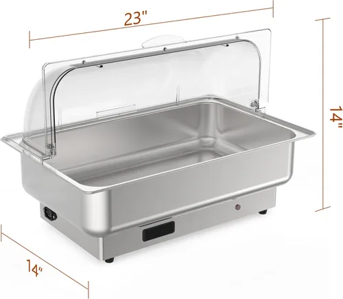 Miniatura 2 de GarveeHome Juego de bufé eléctrico de acero inoxidable con tapa enrollable con 1 sartén de 9 cuartos de galón, control de temperatura de 400 W