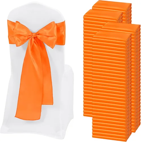 Miniatura 37 de 60 bandas para sillas de satén negro, diseño de lazos con lazos, para decoración de sillas para Acción de Gracias, boda, Navidad, banquetes