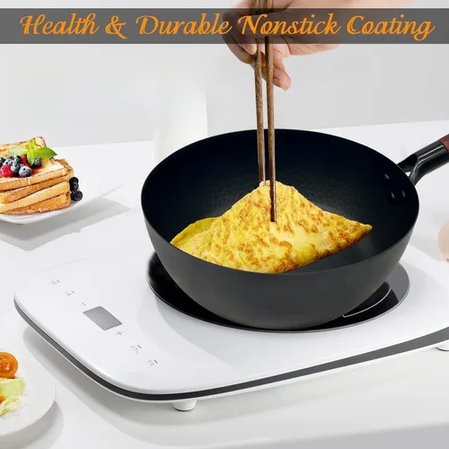 Miniatura 2 de Sartén con tapa, sartén antiadherente de acero al carbono de 10 pulgadas, wok y sartenes para estufas eléctricas, de inducción y de gas