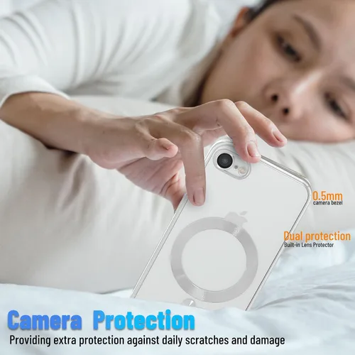Miniatura 3 de Funda magnética para iPhone 8, borde galvanizado, parte trasera transparente, funda protectora delgada con protección de cámara, compatible