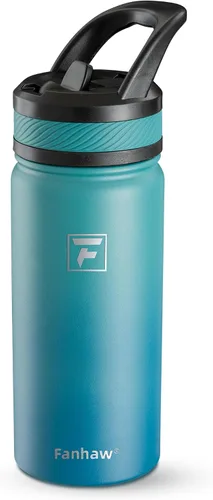 Miniatura 26 de Fanhaw Botella de Agua Aislada para Niños de 18 Oz con Tapa de Pajita – Acero Inoxidable de Doble Pared al Vacío, A Prueba de Fugas, Botellas