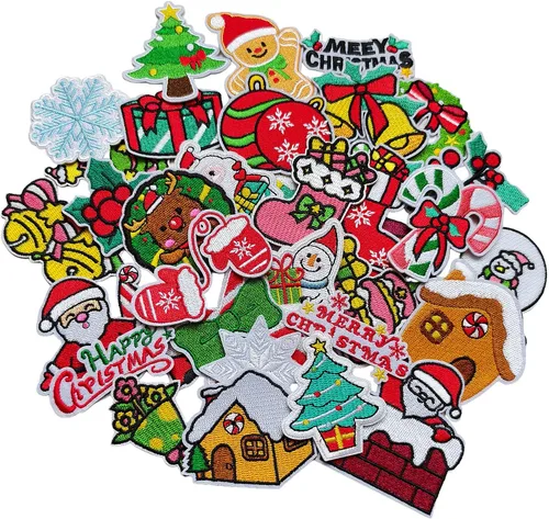 35 parches para planchar de Navidad, muñeco de nieve de Papá Noel, árbol de Navidad, parches bordados para ropa, sombreros, decoración y regalos de