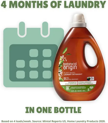 Miniatura 8 de Botanical Origin Detergente para ropa a base de plantas Azahar y hojas de cítricos, 54 oz (72 cargas)