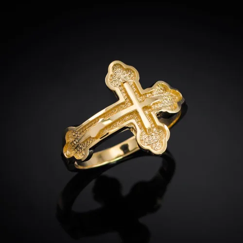 Miniatura 2 de Anillo de cruz ortodoxa oriental de oro amarillo de 14 k de FDJ
