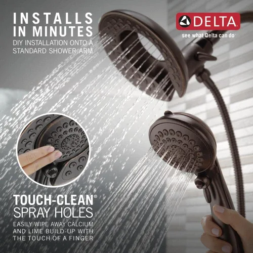 Miniatura 6 de Delta Grifo Cabezal de Ducha de Mano Dual 2-en-1 In2ition Touch-Clean de 5 Chorros con Manguera, Bronce Veneciano 58569-RB-PK