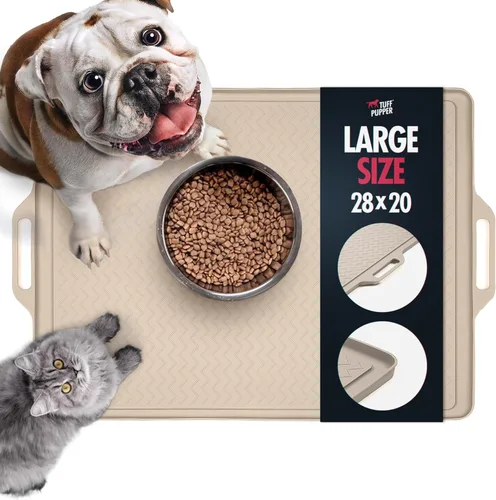 Miniatura 14 de Tuff Pupper XXL Tapete de alimentación para perros 36x24 para comida y agua Tapete impermeable de silicona para pisos Tapete de comida para Gris