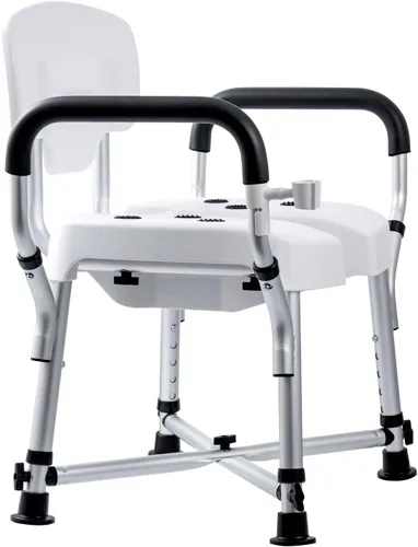 Miniatura 6 de MyGift Silla de ducha resistente de grado profesional para bañera interior con respaldo, reposabrazos acolchados, soporte para cabezal de ducha