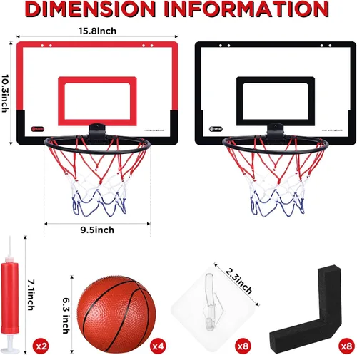 Miniatura 2 de Sosation 2 piezas Mini aro de baloncesto con 4 balones de baloncesto, gancho adhesivo, bomba, aro de baloncesto para interiores sin perforación