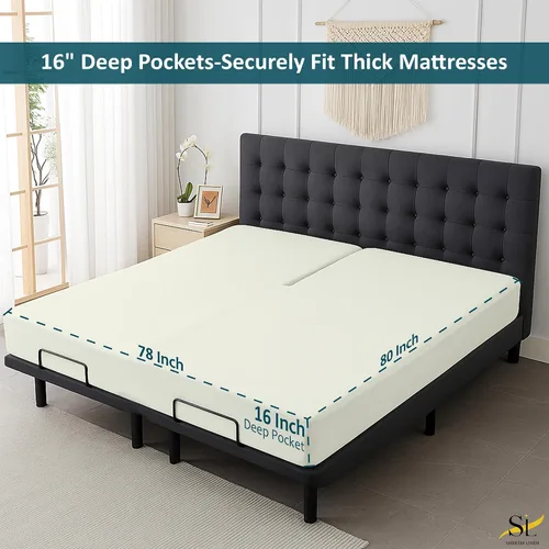 Miniatura 4 de Flex Head - Sábanas King para dormir con número de cama, juego de sábanas ultrasuaves de microfibra flexible de 4 piezas con división superior de 34